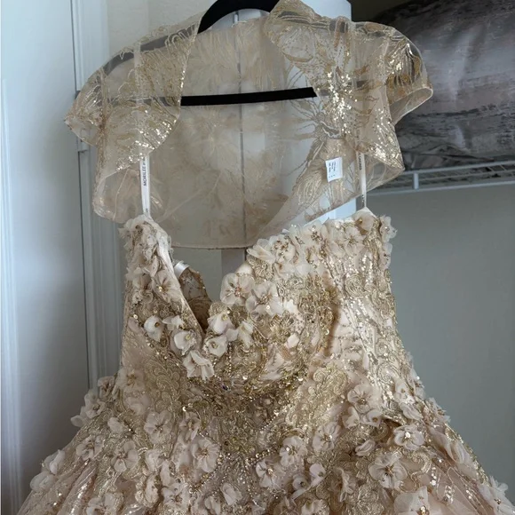 sachin and babi light blue dress Ball Gown Floral Sweet 16 Dresses Champagne Quince Dress With Flowers Sweet  16 Dresses Ball Gown
